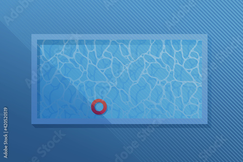 Minimal and alone swimming pool and swim ring with lines of shadow, flat blank illustration template design, mono tint blue color palette