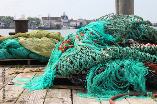 Fishing nets on the dock photo