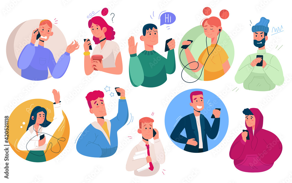 Fototapeta premium Set of people with smartphone.