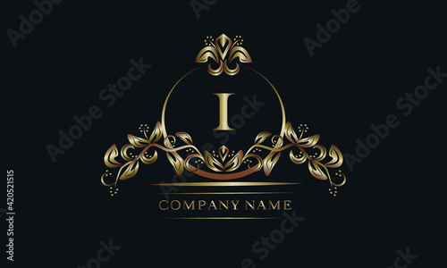 Elegant bronze monogram with the letter I. Exquisite business sign, identity for a hotel, restaurant, jewelry.