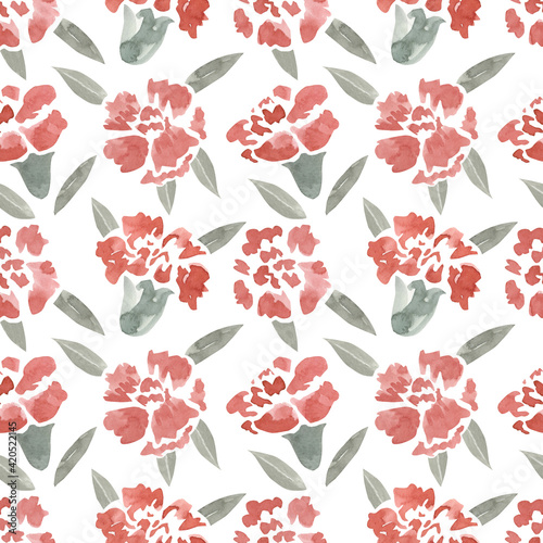Seamless pattern. Beautiful fabric blooming watercolor flowers illustration. Vintage background. Set Carnation clove Croton wildflowers. Wallpaper baroque. Drawing engraving. 