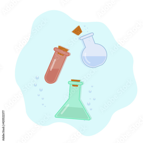 test tubes of different colors and sizes. vector illustration