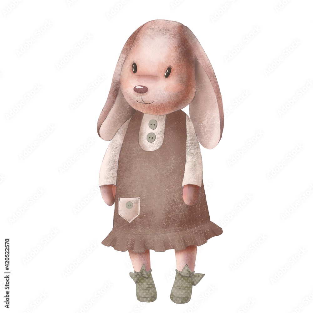 Cute little bunny girl on white background Stock Illustration | Adobe Stock