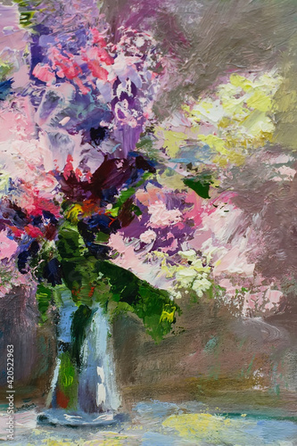 Oil painting on canvas, still lifes, flowers, impressionism.