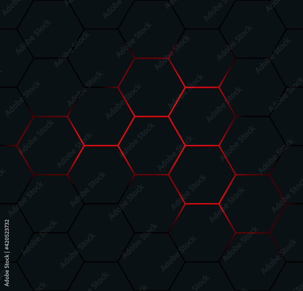 Black hexagon seamless pattern. Abstract hexagonal background.