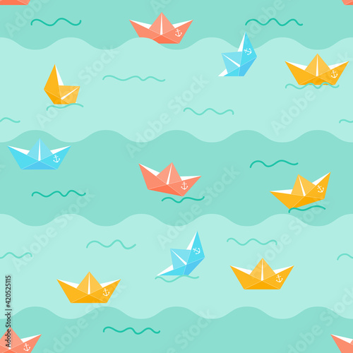 Seamless pattern with paper boats