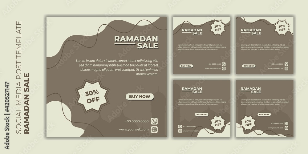 Set of Ramadan Sale template design. Social media post template for ramadan kareem design.