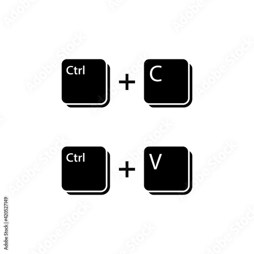 Ctrl C Ctrl V key glyph icon. Clipart image isolated on white background