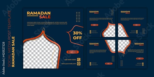 Set of social media post template. Blue social media design for ramadan kareem design.