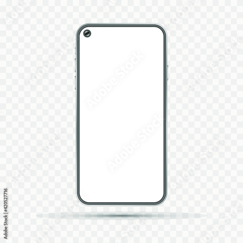 Smartphone mockup with blank white screen. Realistic vector trendy frameless smart phone, cellphone isolated. 