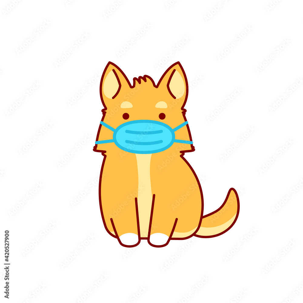 Dog wearing face mask cartoon icon. Clipart image isolated on white background