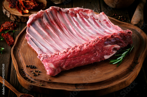 Raw lamb meat on the bone in a large whole piece, organic mutton halal