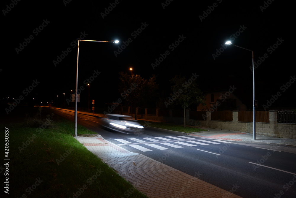Car passing safety led lighting system on pedestrian crossing, improving visibility of pedestrians for car drivers