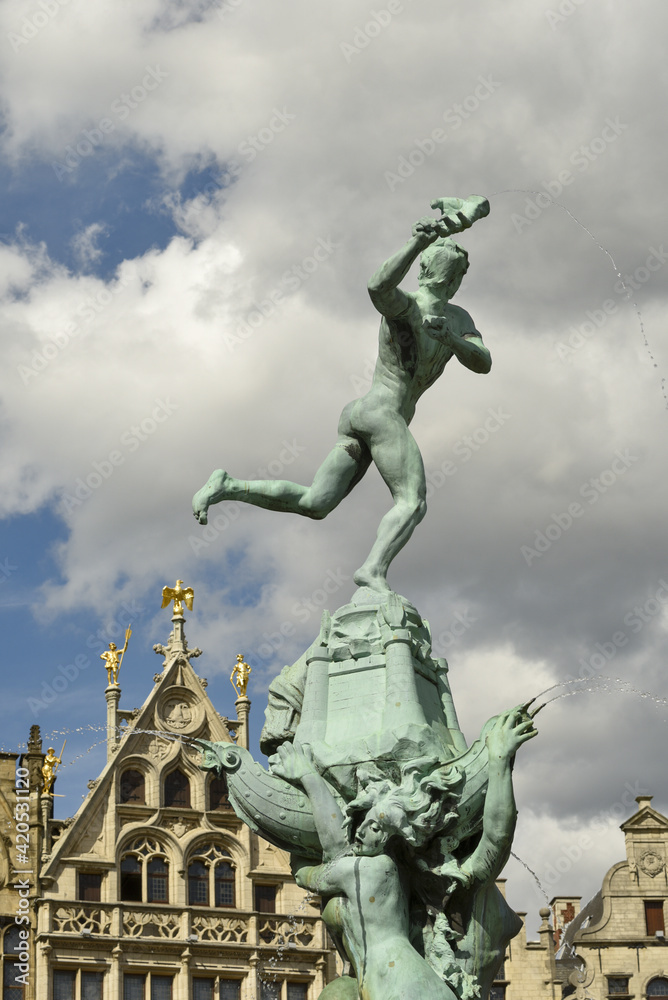 Statue of Brabo and the giant's hand in Antwerp, Belgium
