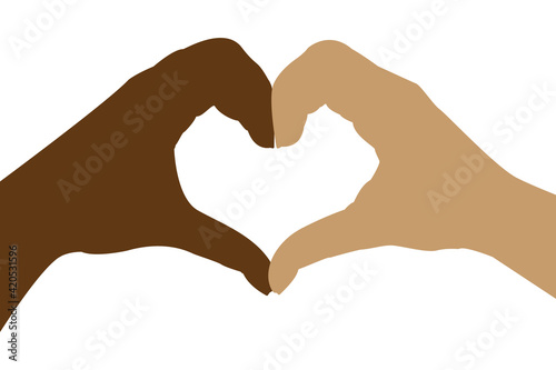 International Day for the Elimination of Racial Discrimination.No to racism .Black lives matter concept. Template for background, banner, poster . Stop to discrimination. Hands making heart sign