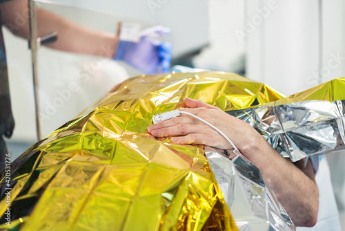 Closeup of Patient with Pulse Oximeter photo