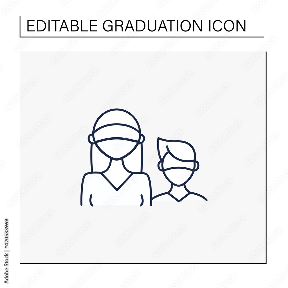 Senior line icon. Professor protection. Second-year student and freshman. Training, studying. Professional development. Graduation concept.Isolated vector illustration.Editable stroke Senior line icon. Professor protection. Second-year student and freshman. Training, studying. Professional development. Graduation concept.Isolated vector illustration.Editable stroke