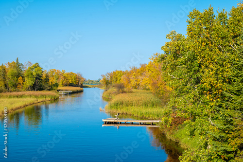 Mississippi River in Bemidji Minnesota near highway 2. This beautiful autumn landscape scene is a few miles from the source at Lake Itasca.