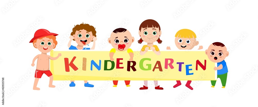 Group of kids holding the banner. Vector illustration Group of kids holding the banner. Vector illustration