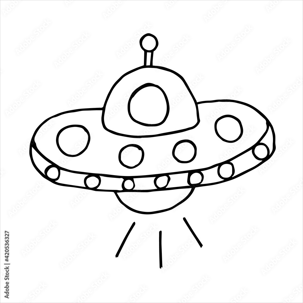 Space flying saucer. Doodle style UFO or alien flying saucer illustration in vector format Space flying saucer. Doodle style UFO or alien flying saucer illustration in vector format
