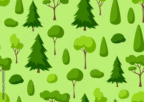 Seamless pattern with trees  spruces and bushes.