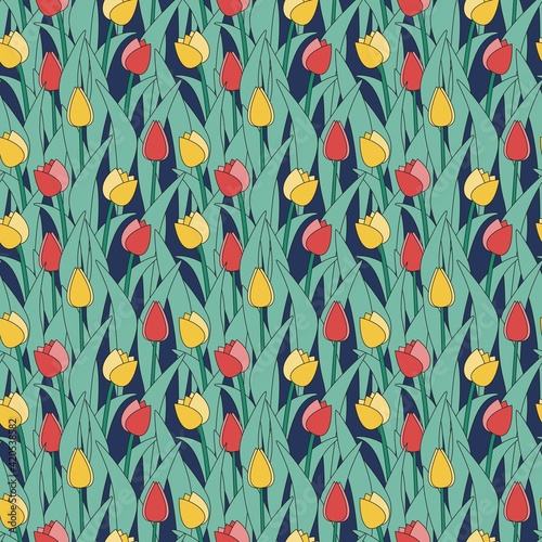 Seamless pattern colorful spring tulips in Easter #420538582