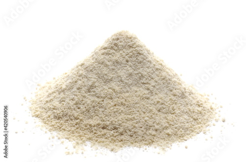 Coconut protein powder pile isolated on white background