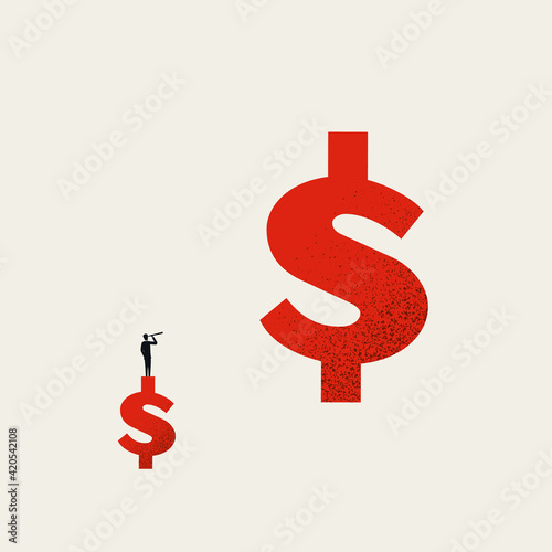 Business long term investment vector concept with man and telescope. Symbol of profit, success. Minimal illustration