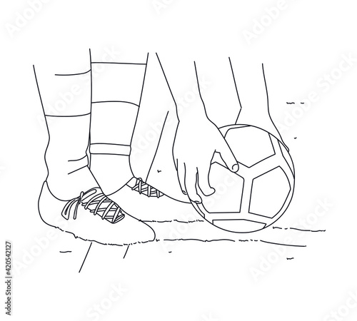 Football player ready to shoot a foul. Hand-drawn scene. 