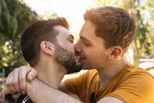 Gay Male Couple Kissing photo