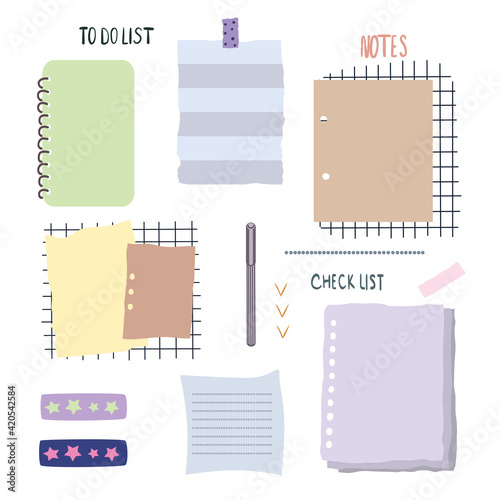 Blank reminder paper notes, planner doodle collection illustration vector 

