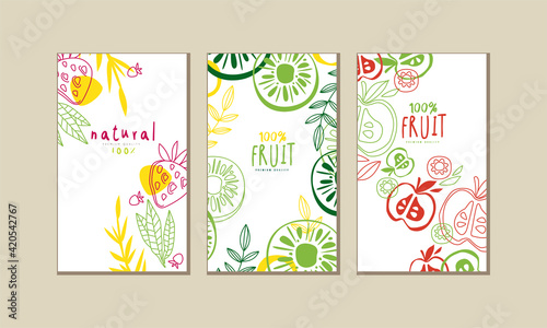 Cover Template with Natural and Organic Fruits Vector Set