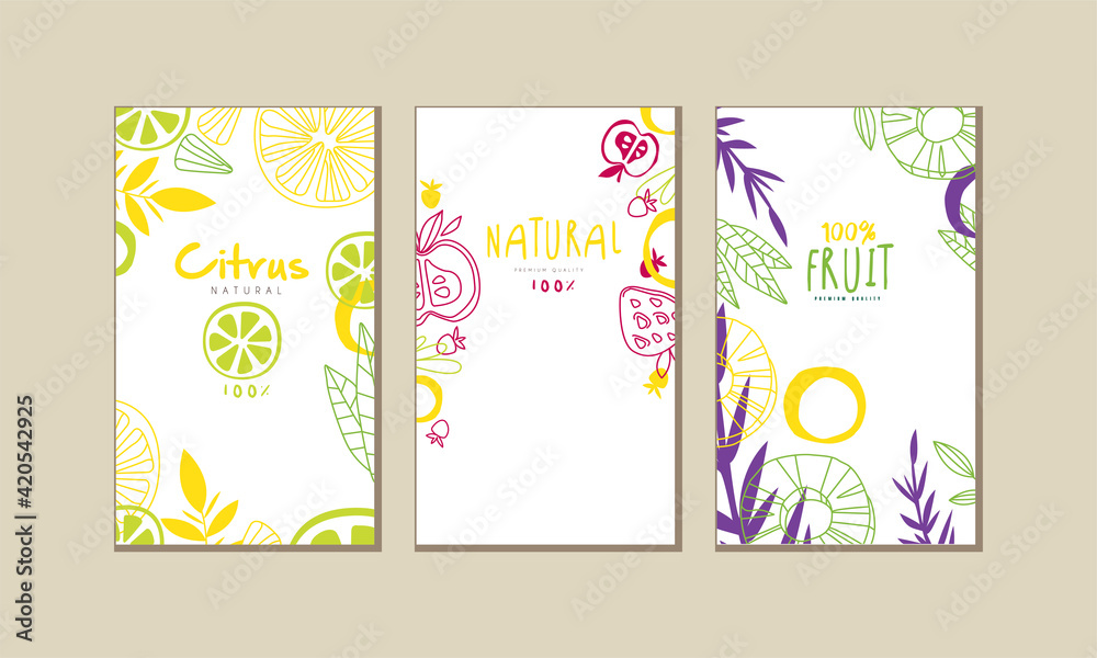 Cover Template with Natural and Organic Fruits Vector Set