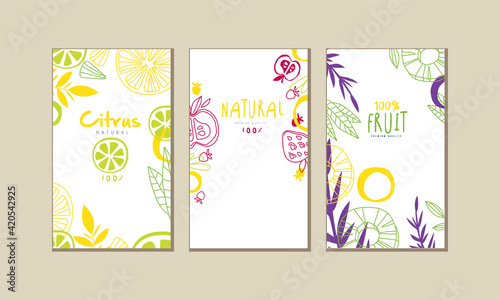Cover Template with Natural and Organic Fruits Vector Set