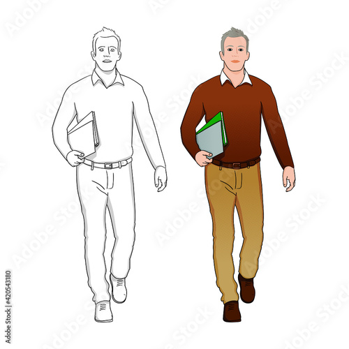 Adult man at work. Isolated hand-drawn illustration