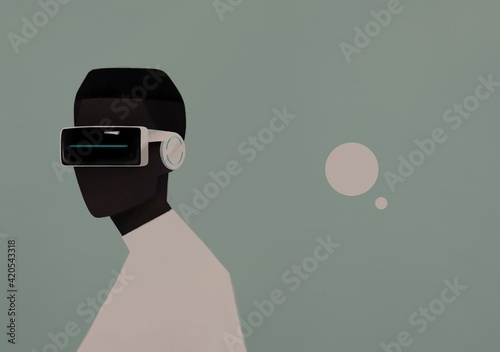 portrait of a black man in VR glasses . virtual reality concept