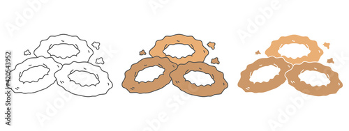 onion rings design vector illustration. food hand drawn cartoon. black and white outline