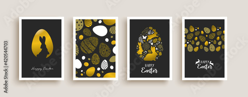 Happy easter gold glitter egg bunny card set