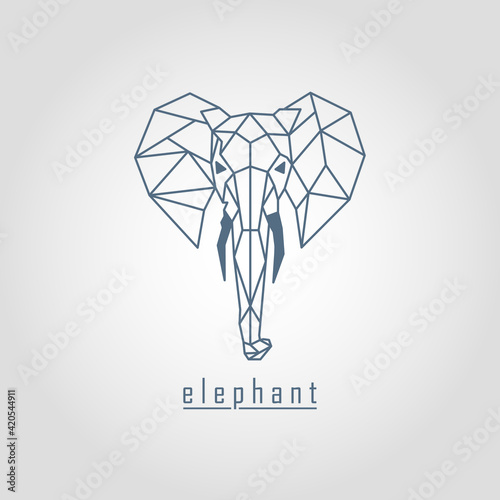 Black polygonal elephant and text with grey background