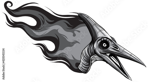 monochromatic dinosaurus pteranodon head art vector illustration design