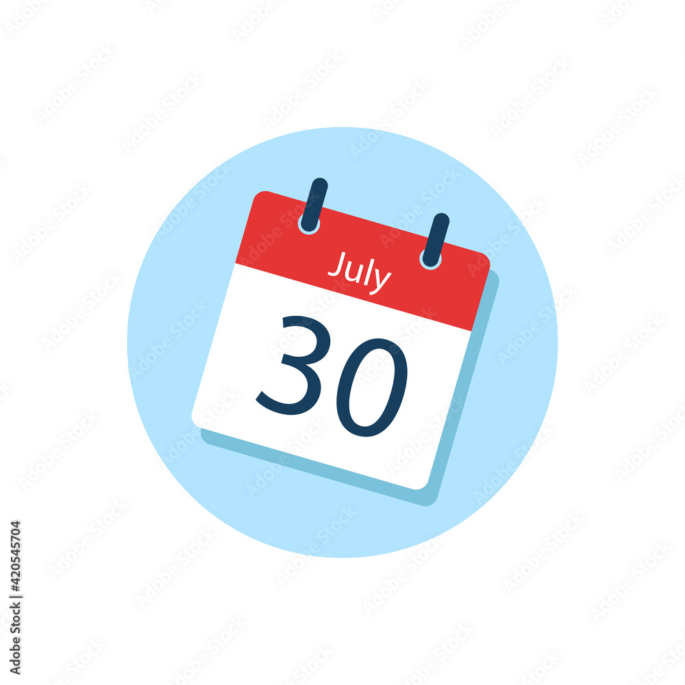 White daily calendar Icon July in a Flat Design style. Easy to edit Isolated vector Illustration. White daily calendar Icon July in a Flat Design style. Easy to edit Isolated vector Illustration.