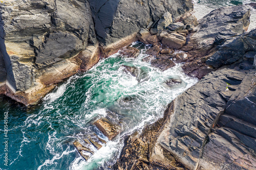 Aerial view of a gully at the coastline at Dawros in County Donegal - Ireland