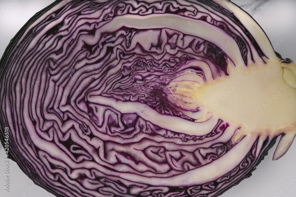 Fototapeta premium Purple potato salad with purple potato and red cabbage, red cabbage, red cabbage