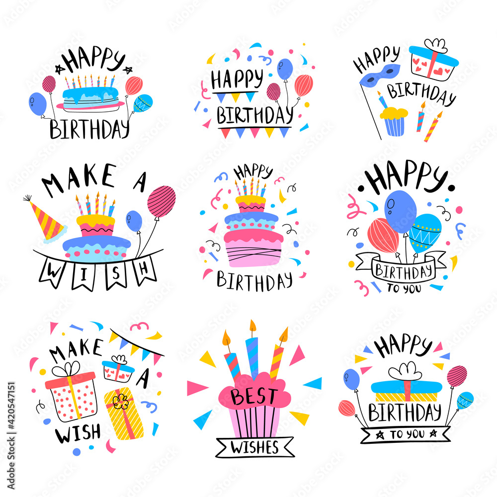 Happy Birthday Color Label Badge Sign Set Concept. Vector Stock Vector ...