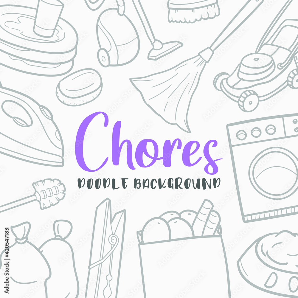 Chores Doodle Banner Icon. House Vector Illustration Hand Drawn Art
