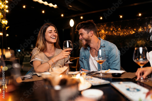 Friends Having Fun at Restaurant