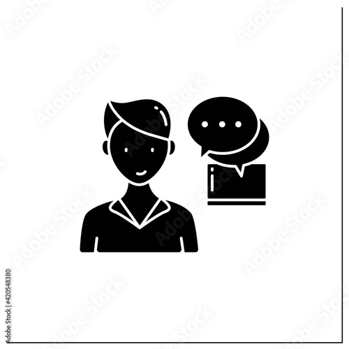 Instant messaging glyph icon. Momentary messaging on social networks. Contactless communication. Information overload concept. Filled flat sign. Isolated silhouette vector illustration