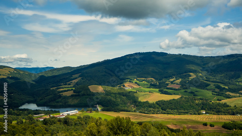 View of the valley with a large lake.
