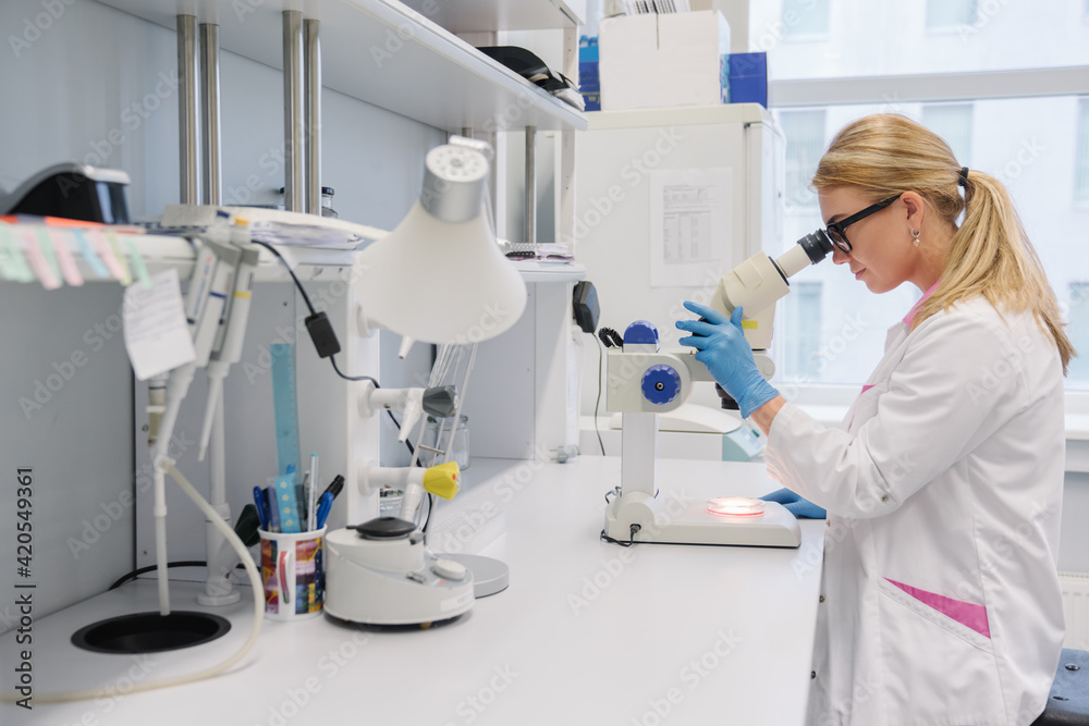 Woman Working With Microscope