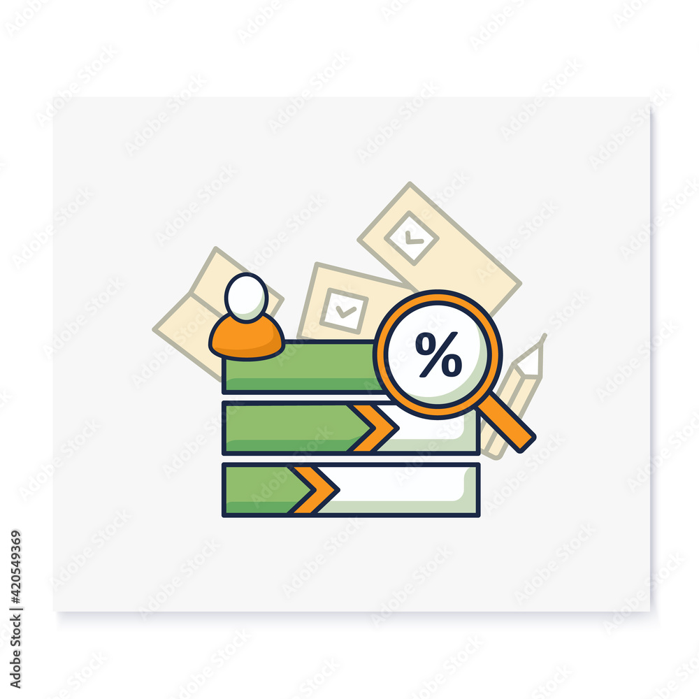 Vote counting color icon. Candidates rating horizontal histogram. Voting percentage.Choice,vote concept. Democracy. Parliamentary or presidential elections. Isolated vector illustration